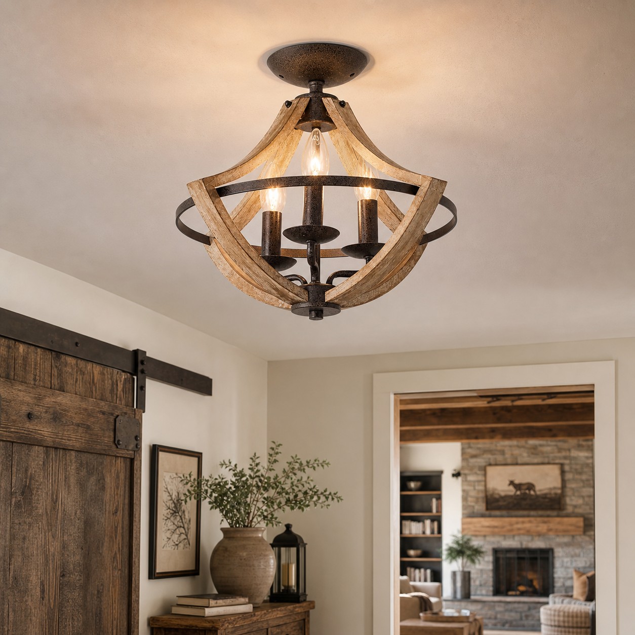 Distressed wood and rust ceiling light scene 3