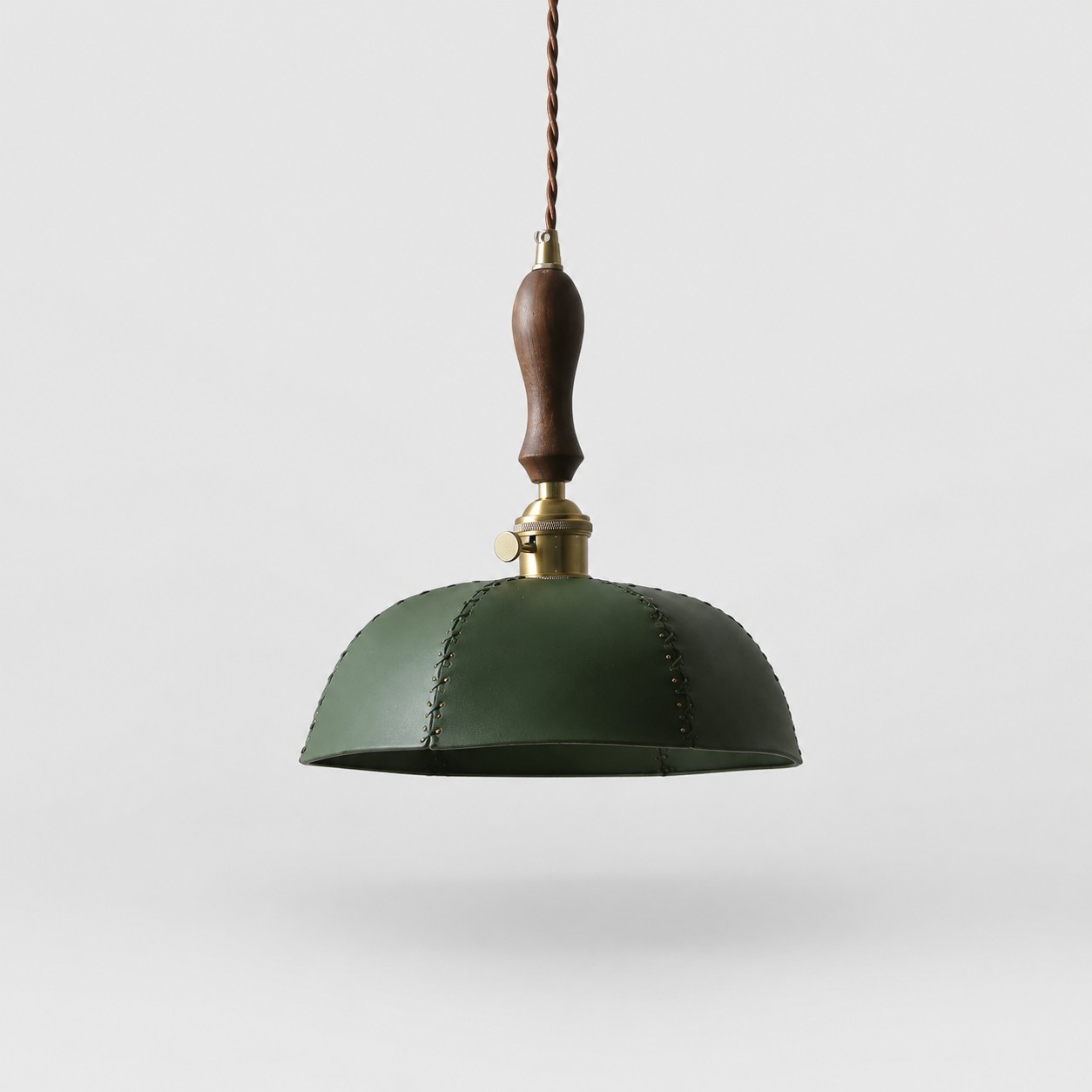 Deep green leather dome pendant lamp without crystal drops