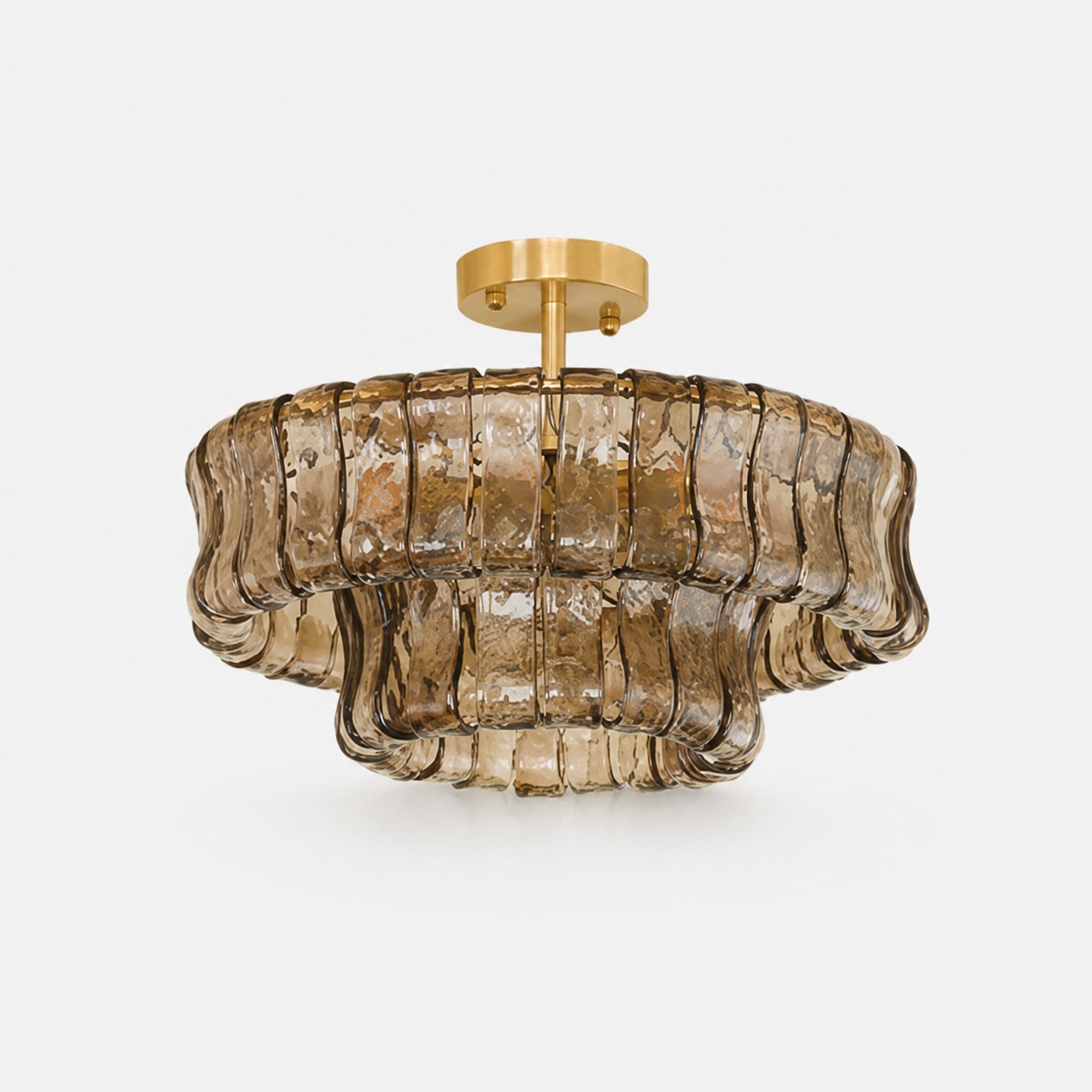 French vintage ripple glass chandelier with smoked glass