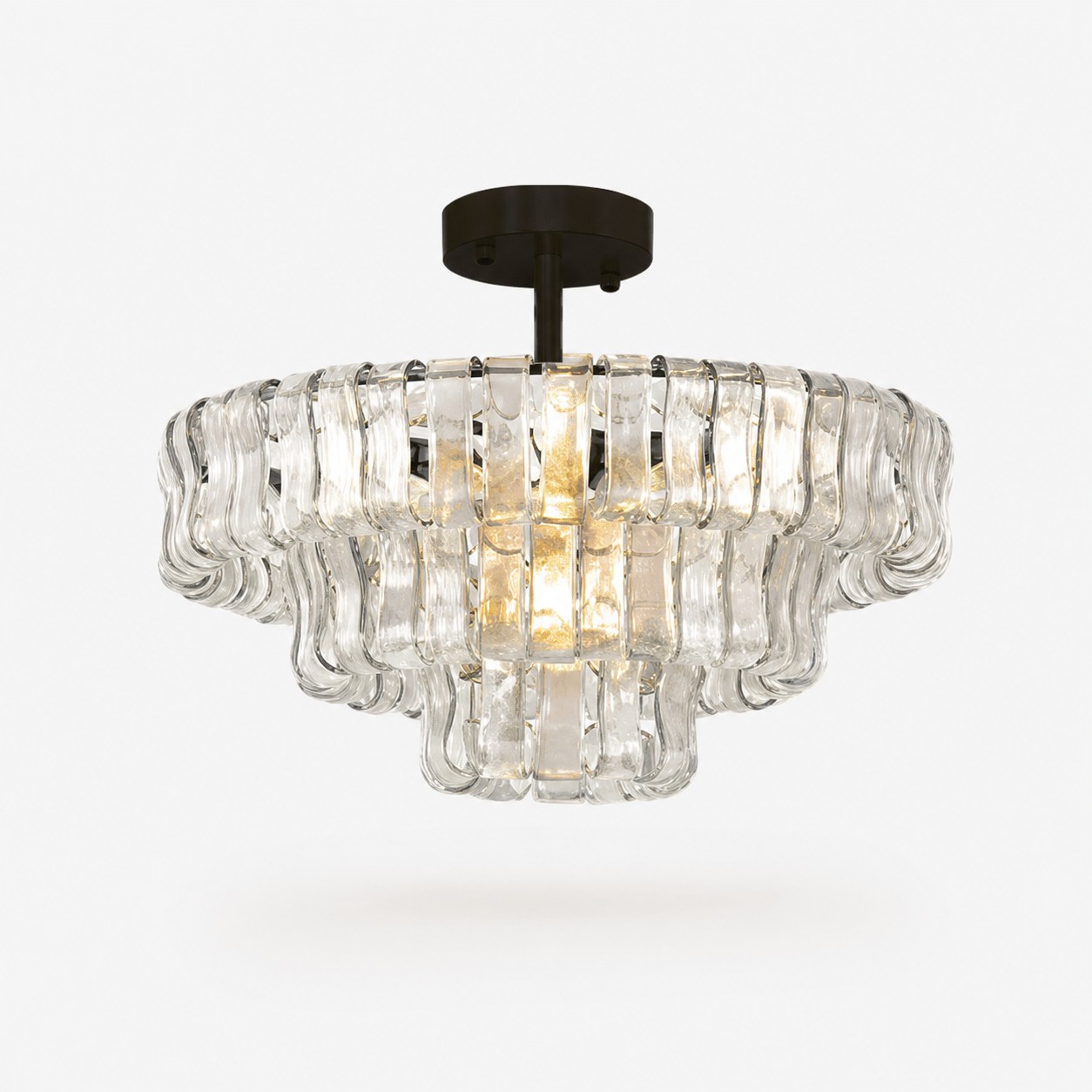 French vintage ripple glass chandelier with smoked glass