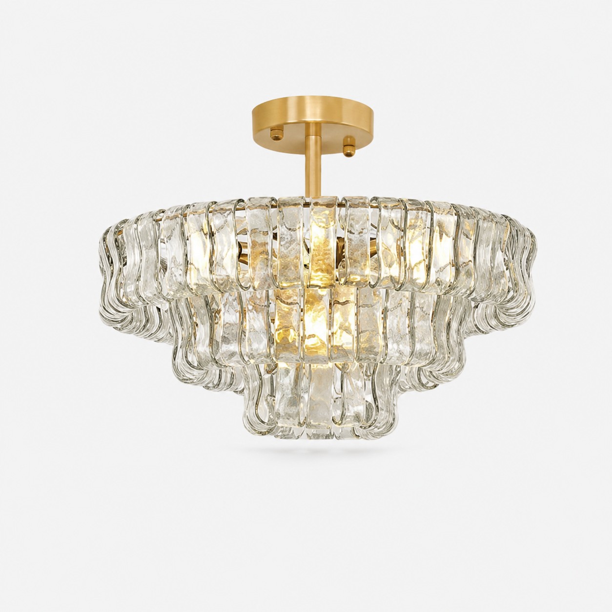 French vintage ripple glass chandelier with smoked glass