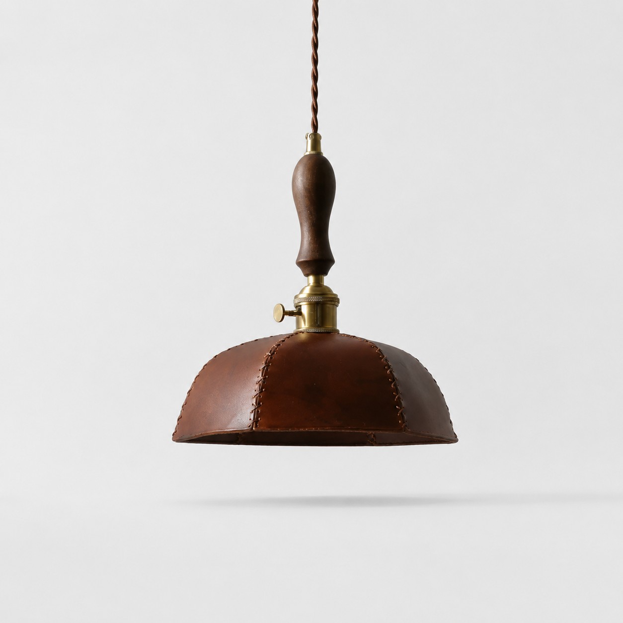 Vintage brown leather dome pendant lamp without crystal drops