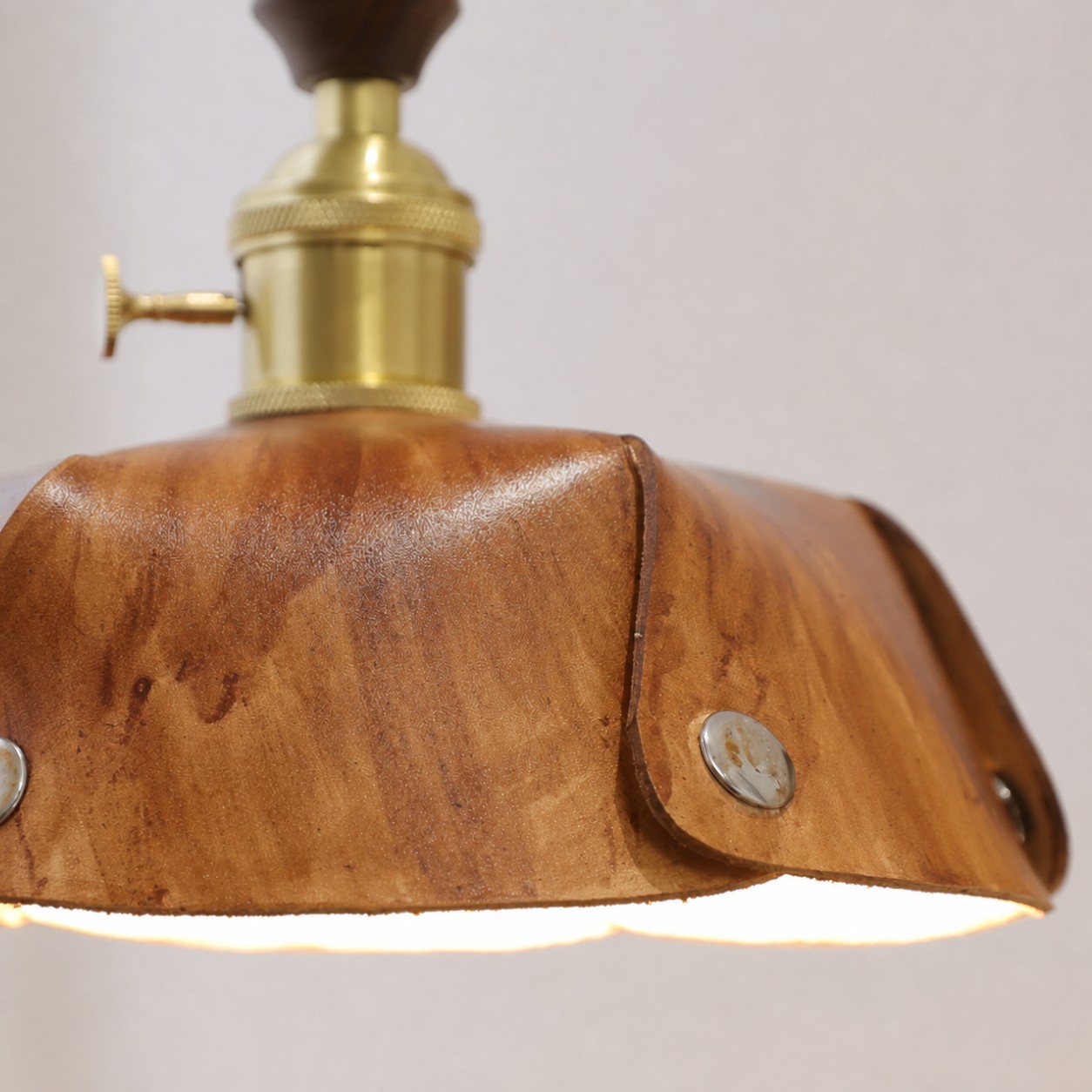 Vintage leather pendant light detail