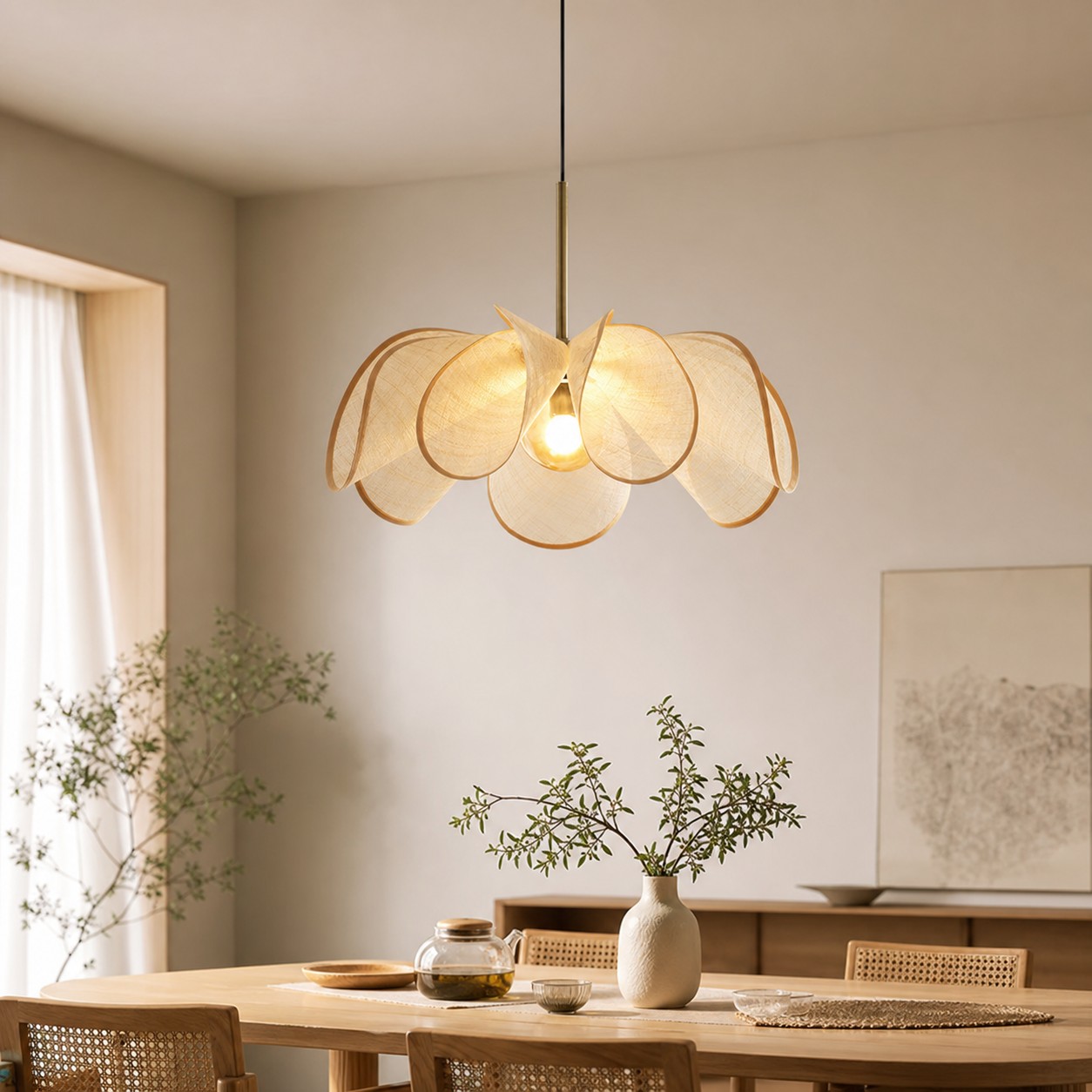 Natural cream pendant light in dining room scene