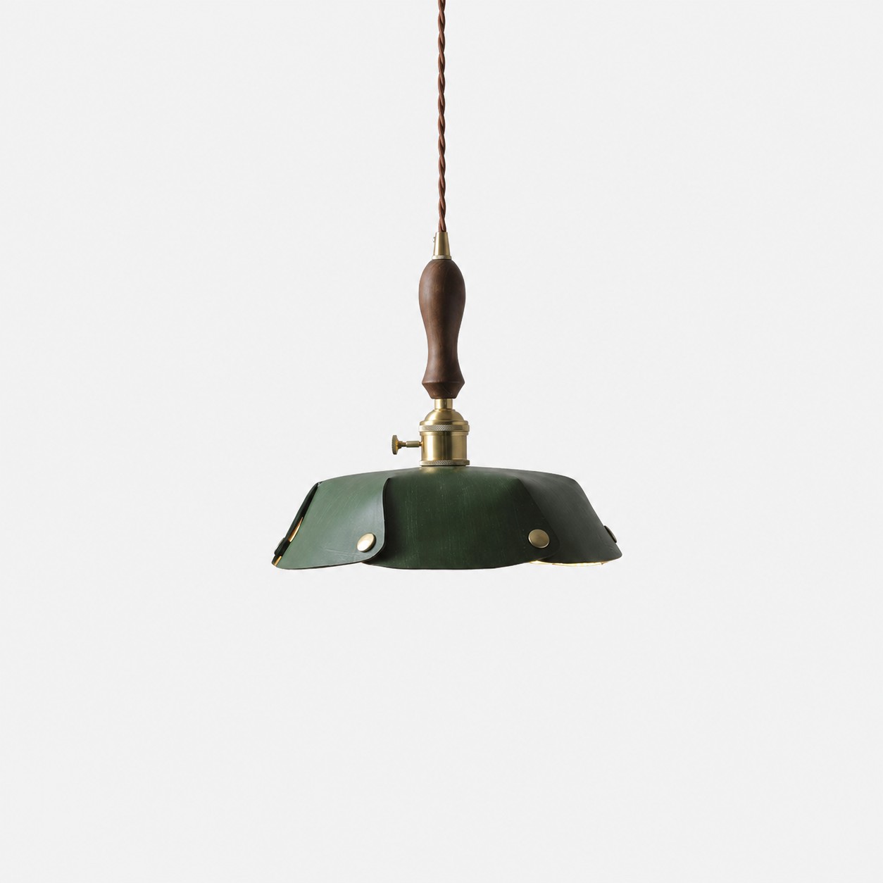 Single Pendant Deep Green Leather Shade Dia. 25 cm / 9.8 in