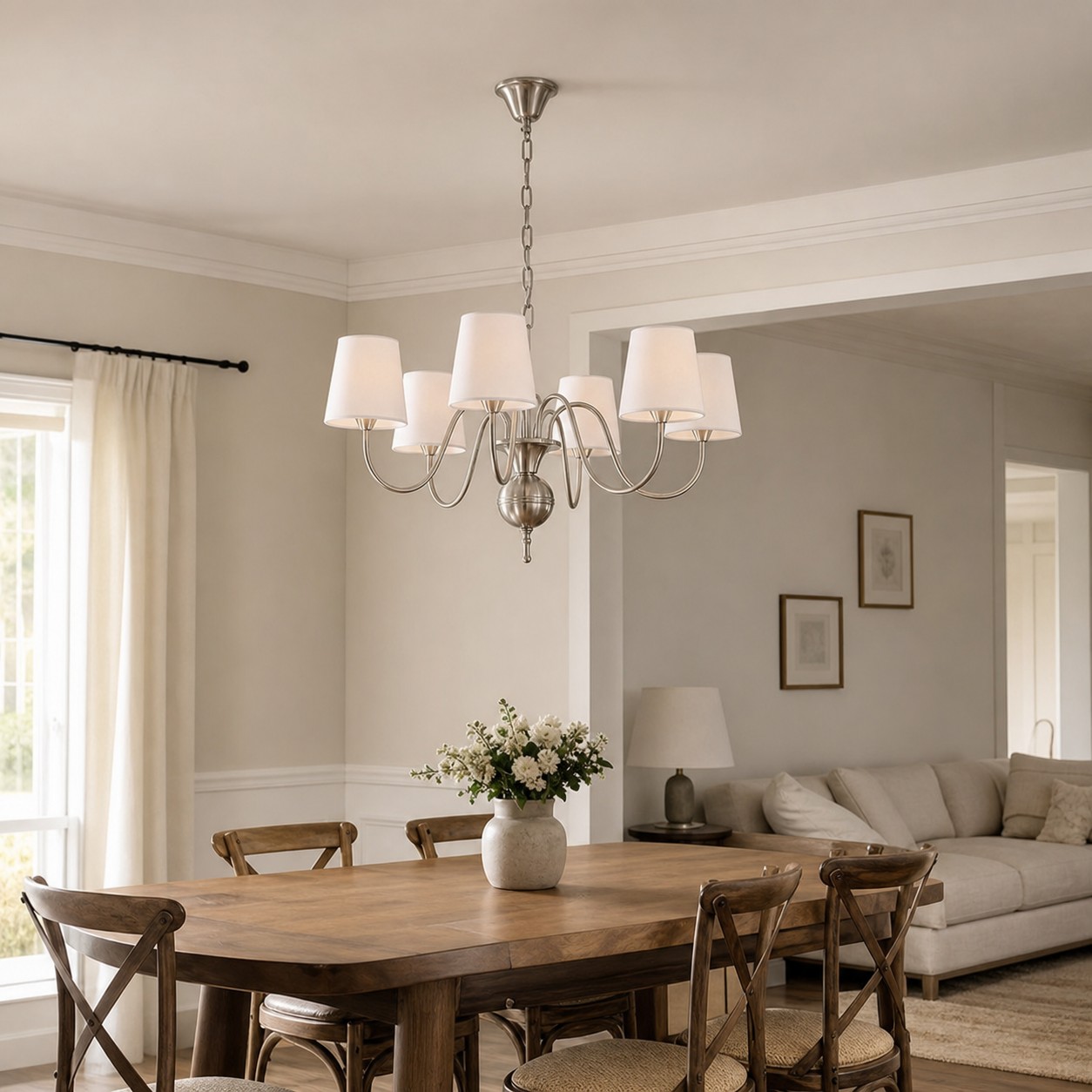 French Vintage Fabric Shade Chandelier