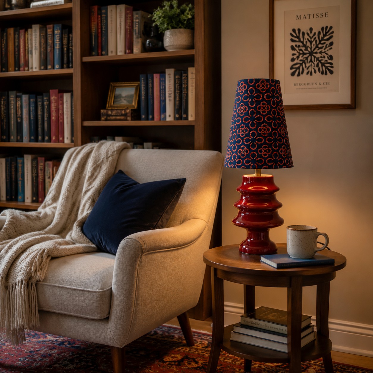Embroidered Fabric and Sculptural Ceramic Table Lamp