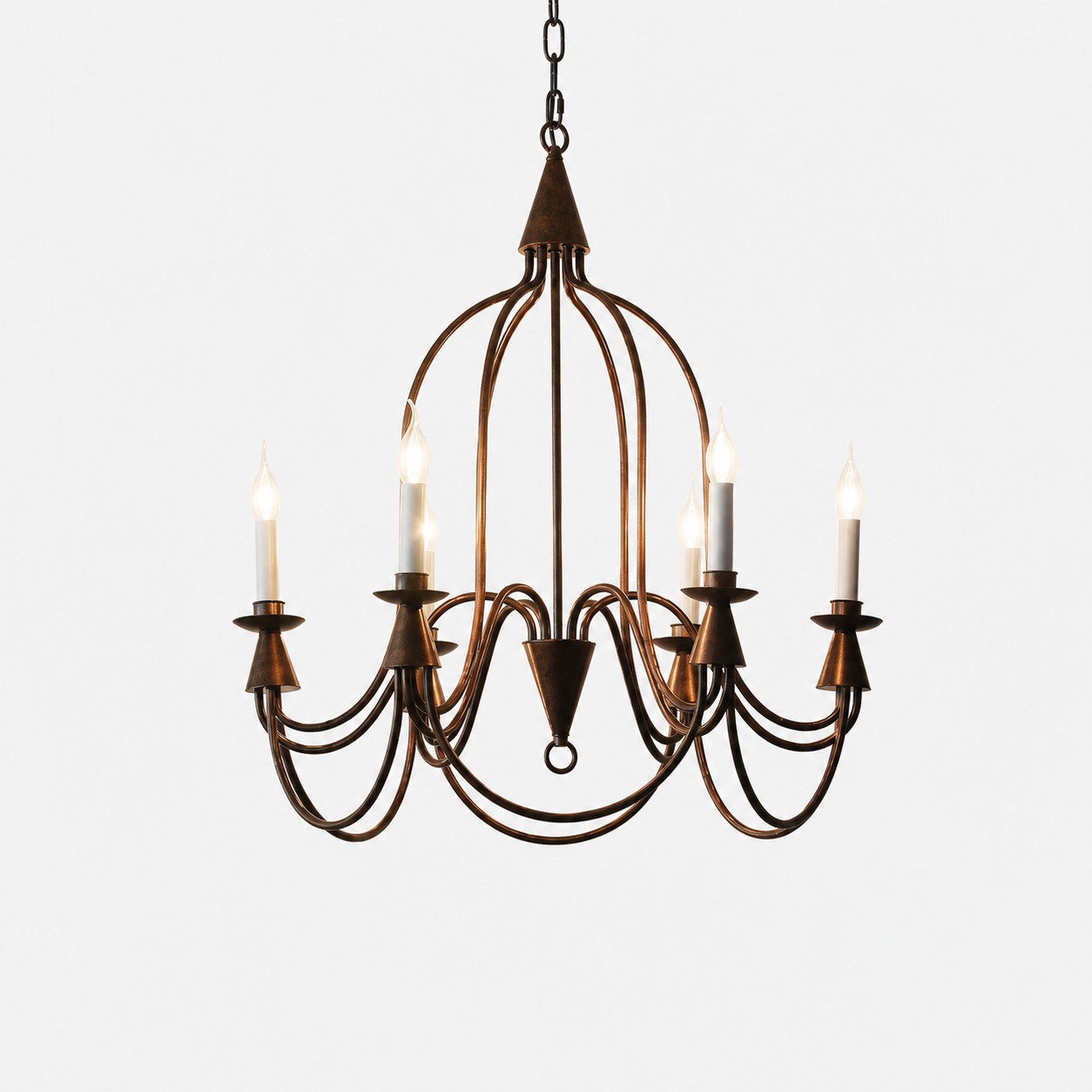Antique bronze six-light iron candle chandelier