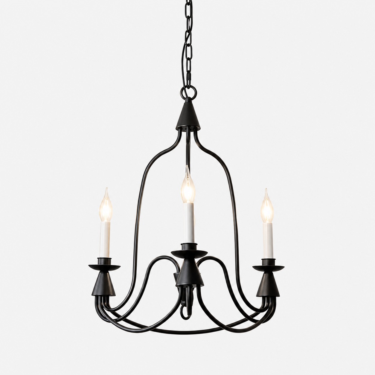 Black three-light vintage iron candle chandelier