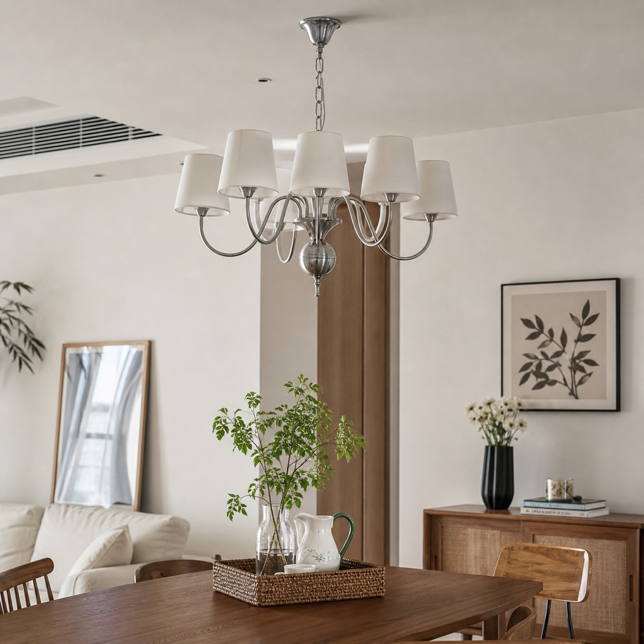 French Vintage Fabric Shade Chandelier