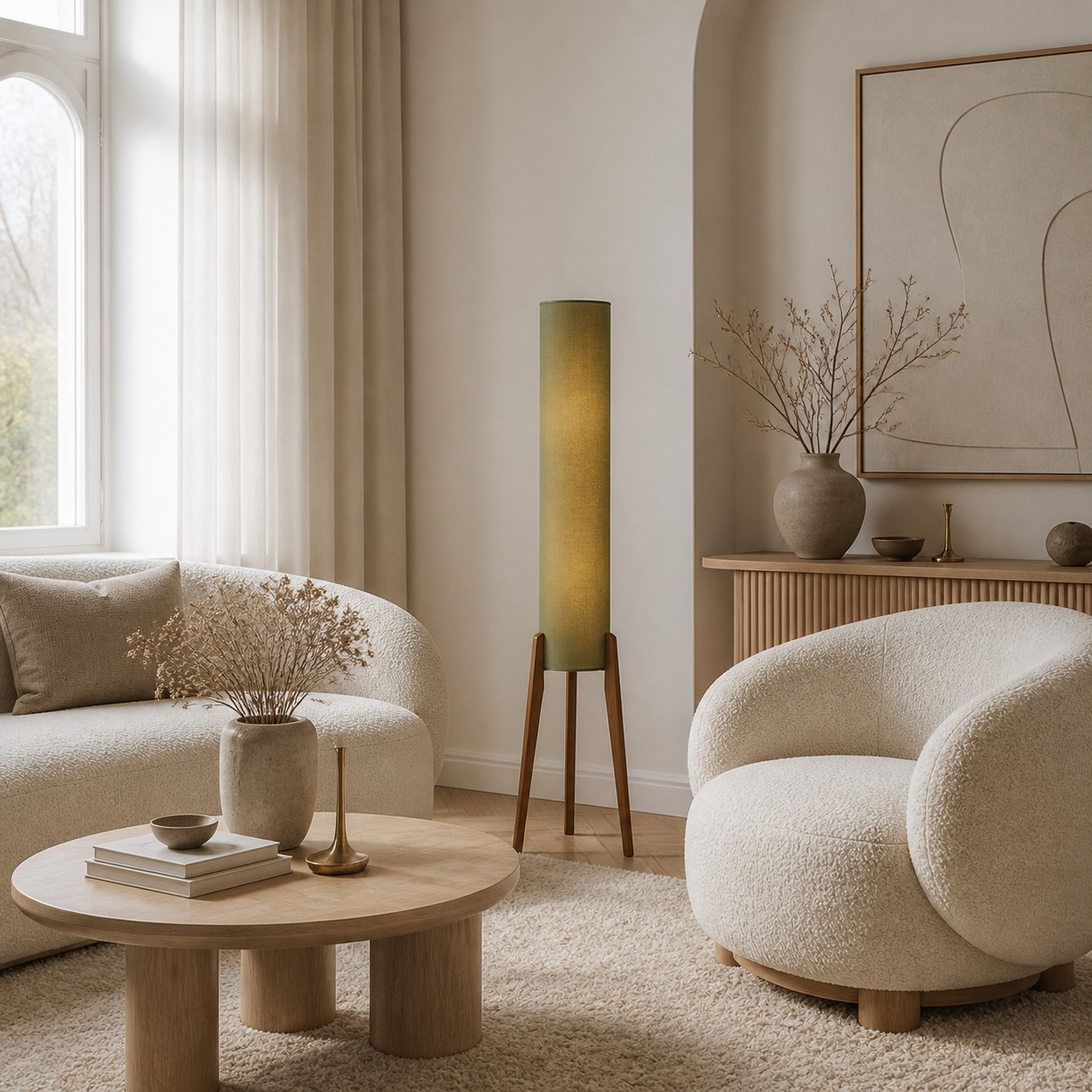Vintage fabric cylinder floor lamp view 5